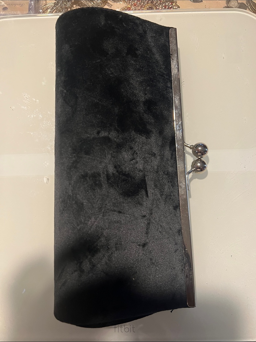Black Velvet Clutch with Silver Frame